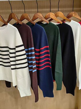 日单女装3D棉质圆领条纹针织衫/毛衣套头毛衫打底衫482974/484504