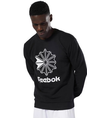 Reebok锐步男女LOGO圆领雪花黑色套头衫春秋薄款复古卫衣 DT8132