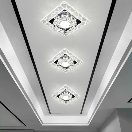 过道走廊玄关灯现代简约吊顶灯阳台led水晶嵌入式天花射灯门口灯