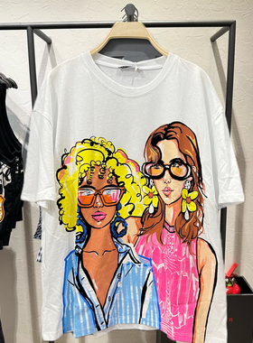 T恤女2024夏季新时尚百搭白色圆领女孩印花修身短袖0264357 250