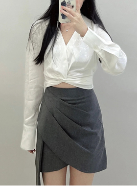 2025春季新款女装不规则褶皱设计感A字半裙