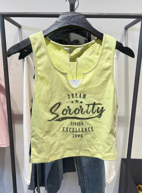 背心女2024夏季新款女装美式复古撞色印花短款无袖背心440091