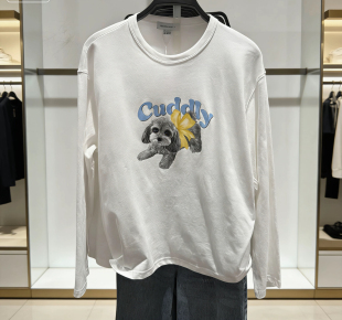 都市撞色萌宠小狗印花棉质T恤 女装 T恤女2026春季 新款