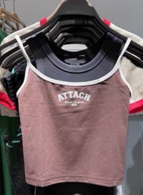 欧美2023夏季新款女装千禧风撞色字母印花紧身吊带背心