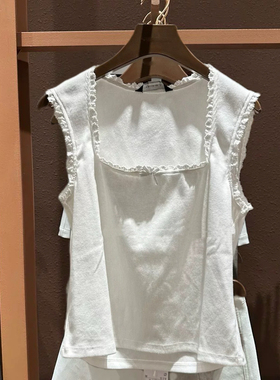 花边背心女2025夏季新款女装时尚蝴蝶结饰花边U领背心