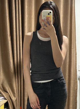 背心2025春季新款女装撞色拼接假两件修身无袖背心