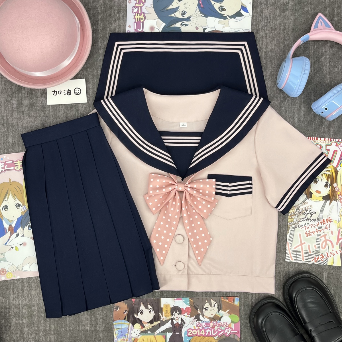 青月社原创绀领粉三本满襟水手服