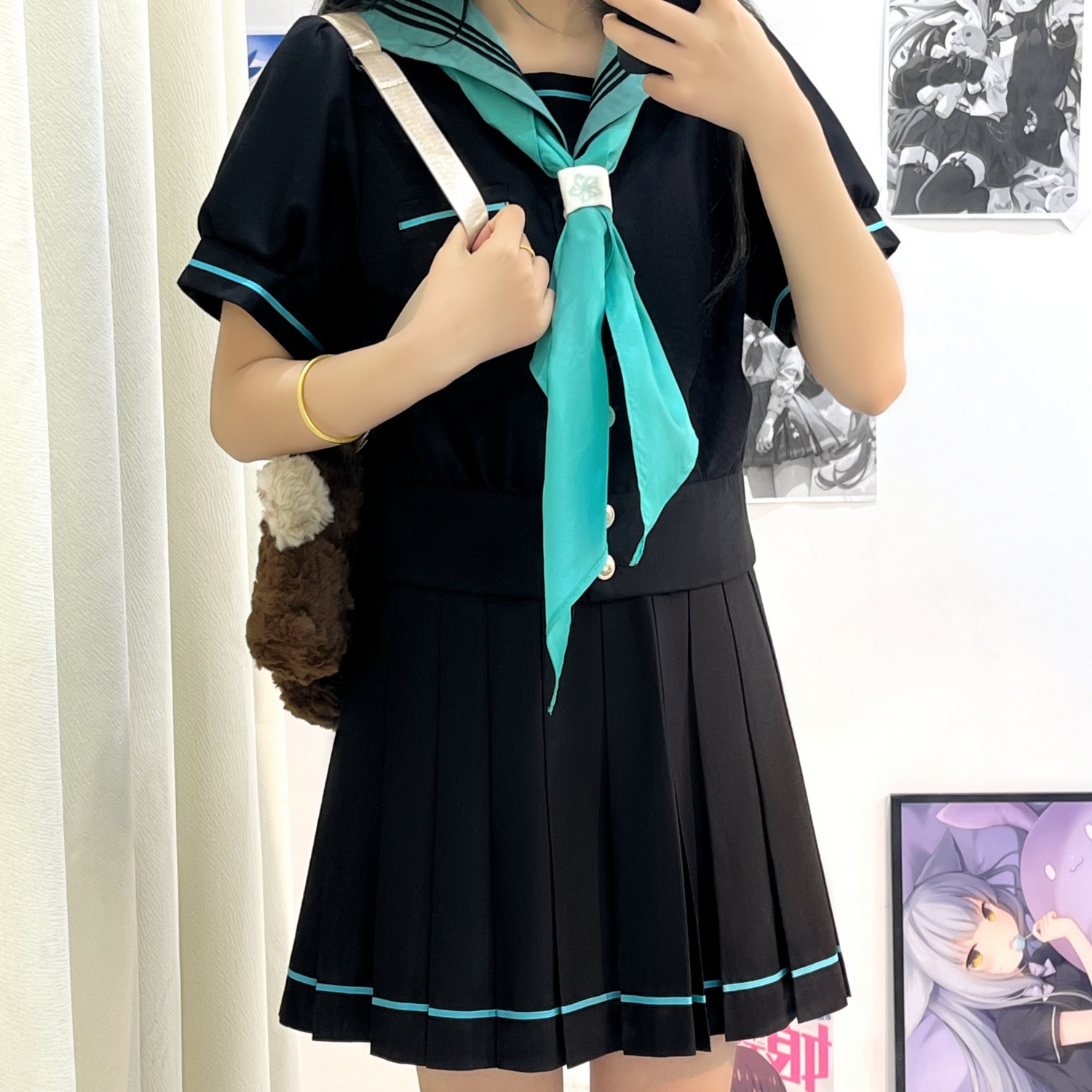 青月社原创JK制服收腰泡泡袖