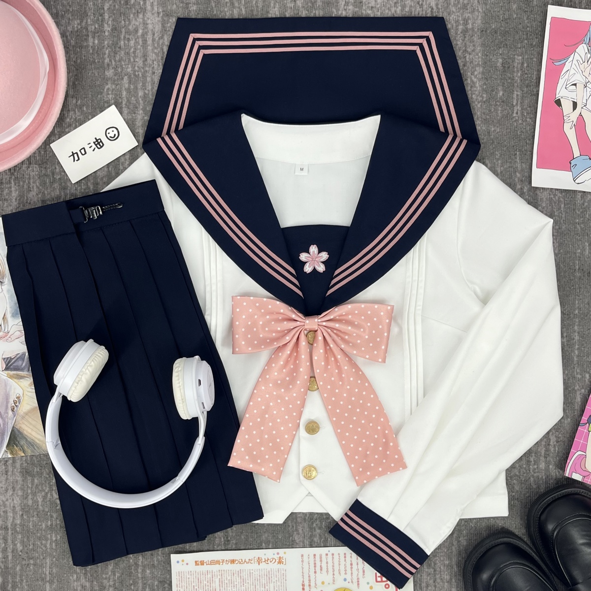 青月社花见樱原创带褶纽扣款校服