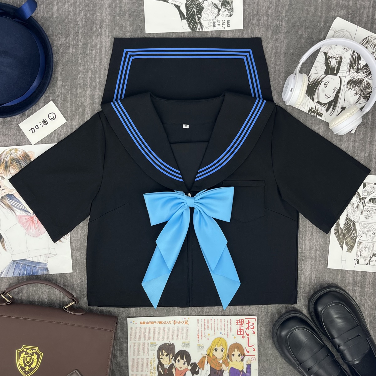 青月社原创JK制服蓝三本水手服