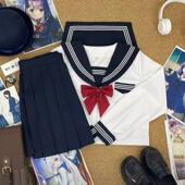 青月社改良白三本日系绀领满襟水手服学院风原创甜妹JK制服中间服