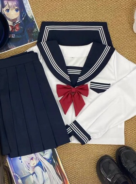 青月社改良白三本日系绀领满襟水手服学院风原创甜妹JK制服中间服