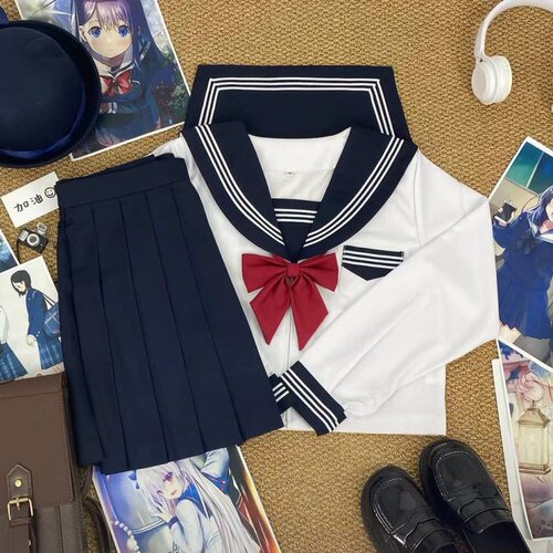 青月社改良白三本水手服裙套装