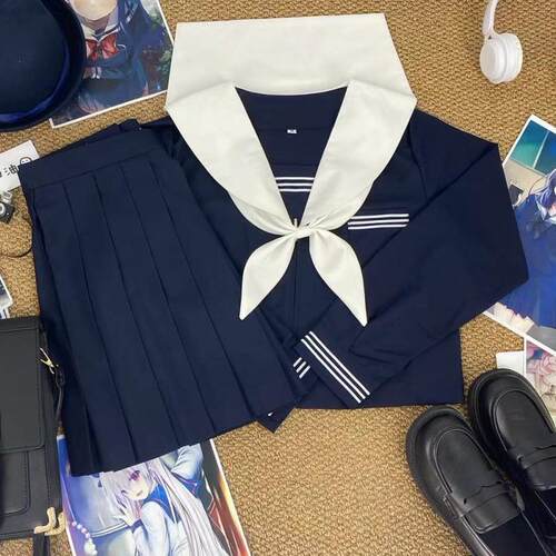 青月社改良白领绀三本水手服