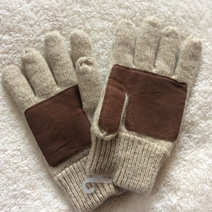出口针织羊毛贴真皮3MThinsulate新雪丽米色加厚男女防滑保暖手套