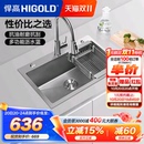 悍高厨房纳米水槽手工单槽304不锈钢灰色洗菜盆洗碗盆大单盆套餐