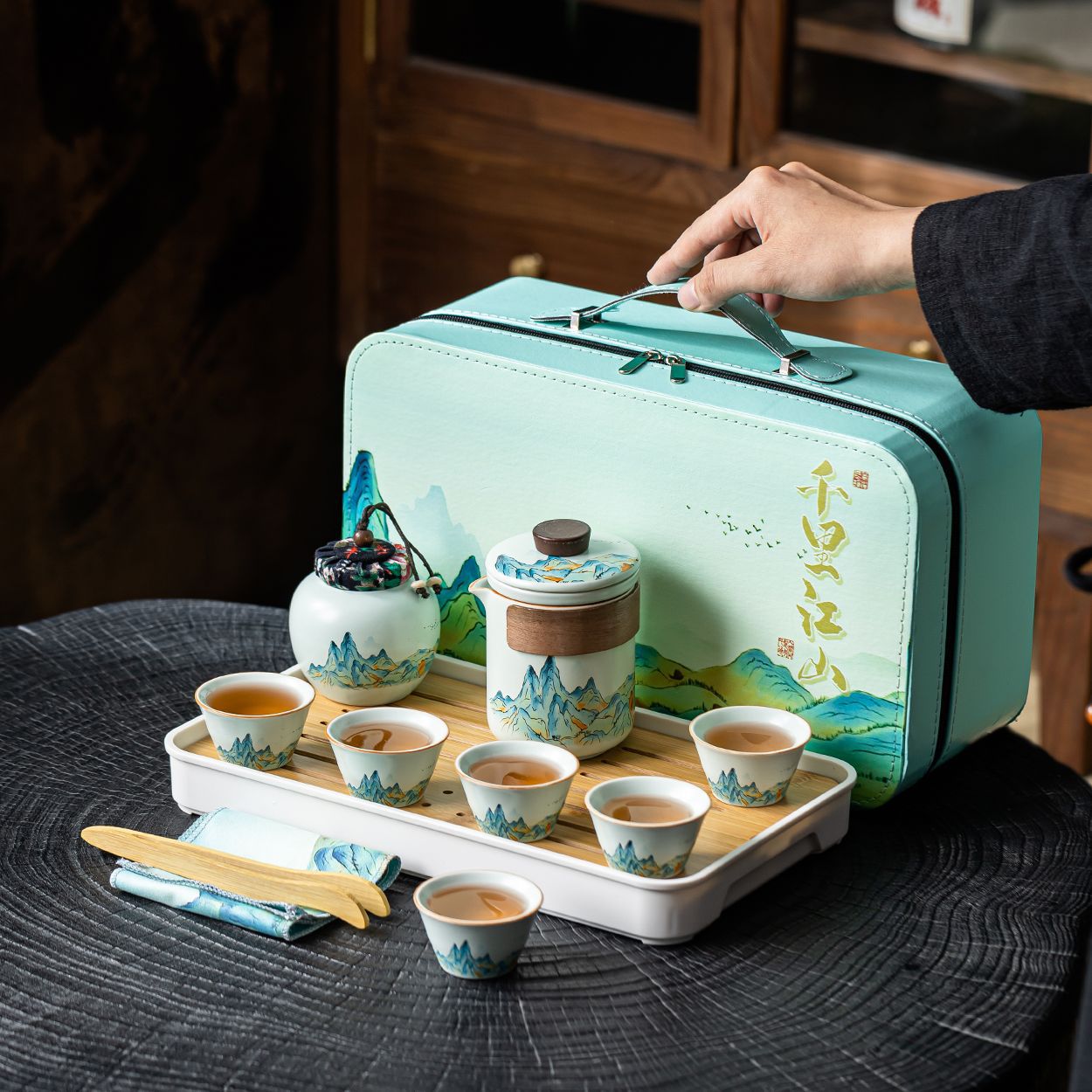 千里江山汝窑茶具套装