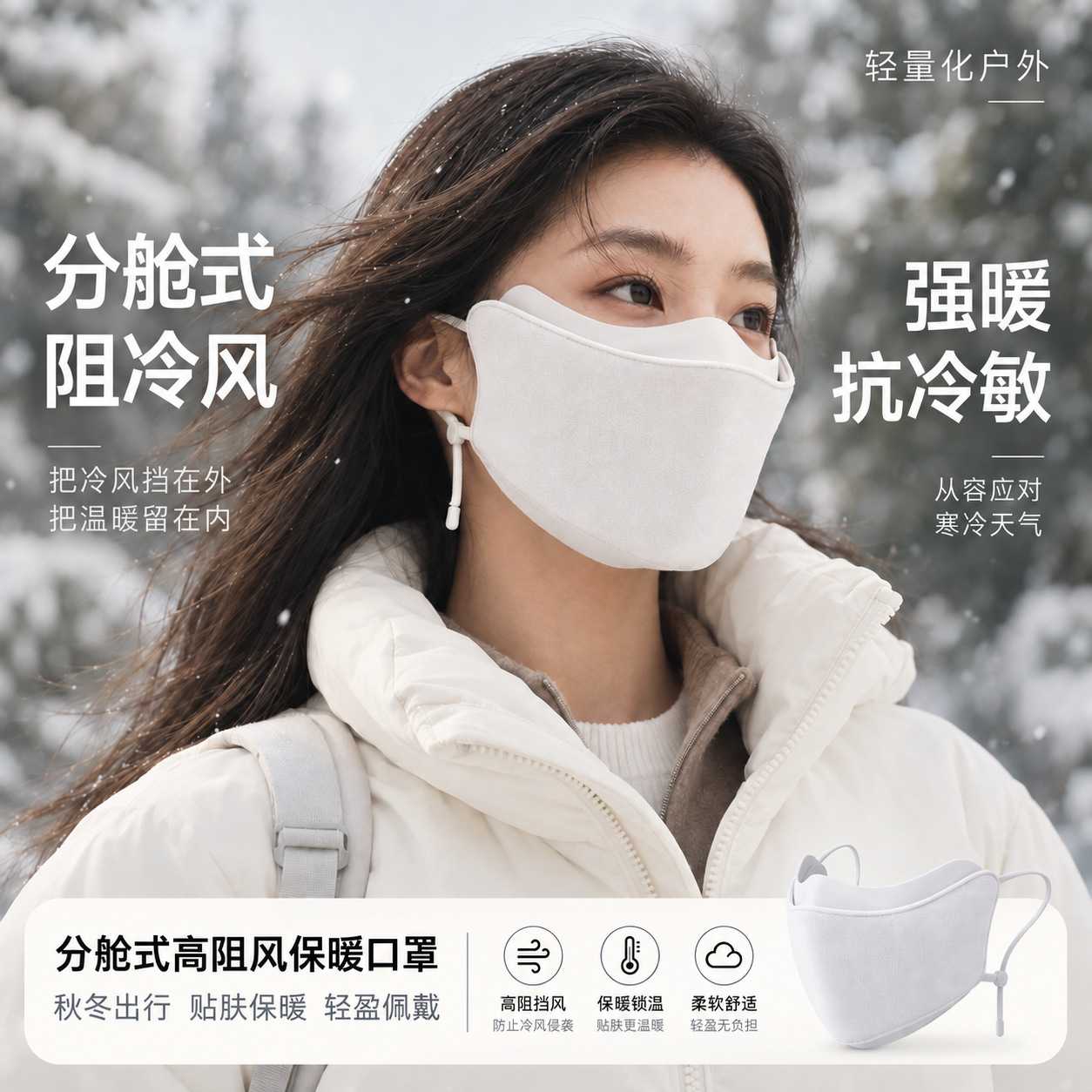 分舱式加绒防风德绒口罩