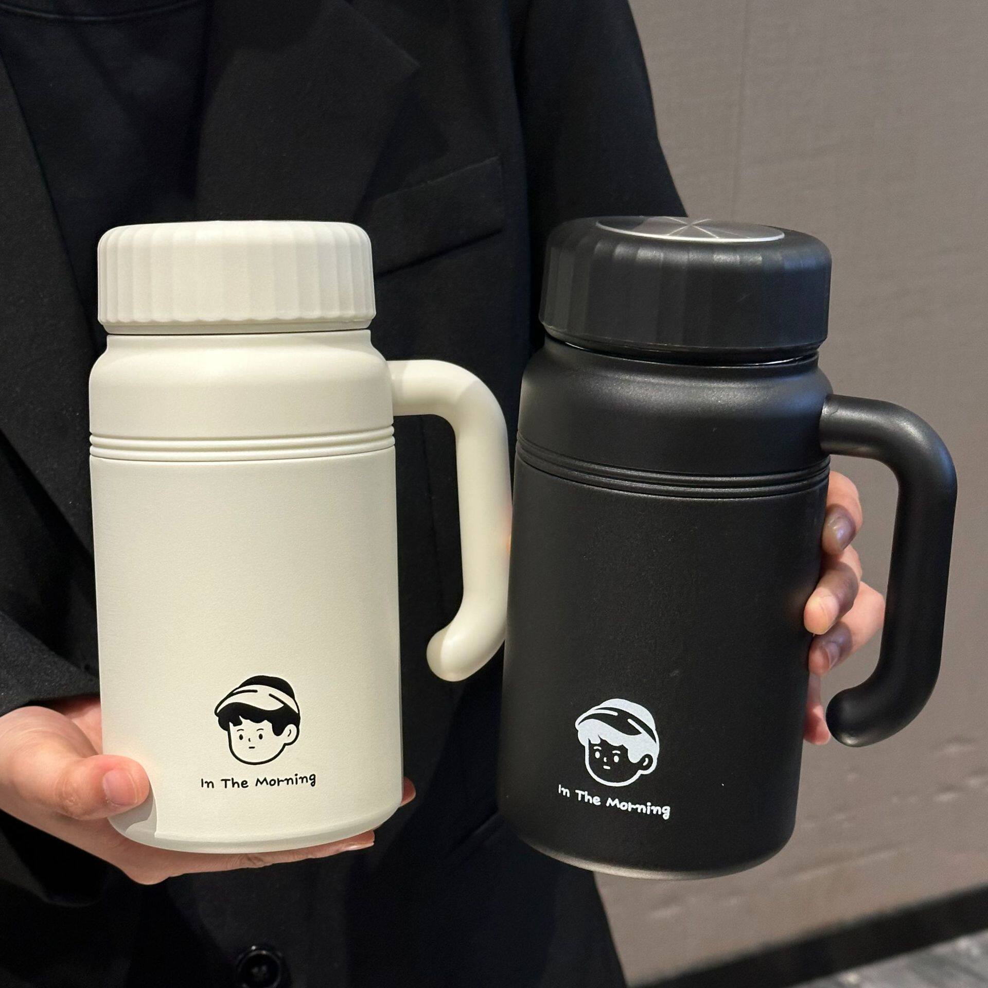 316不锈钢简约ins大容量保温杯带茶漏办公手柄杯户外学生运动水杯