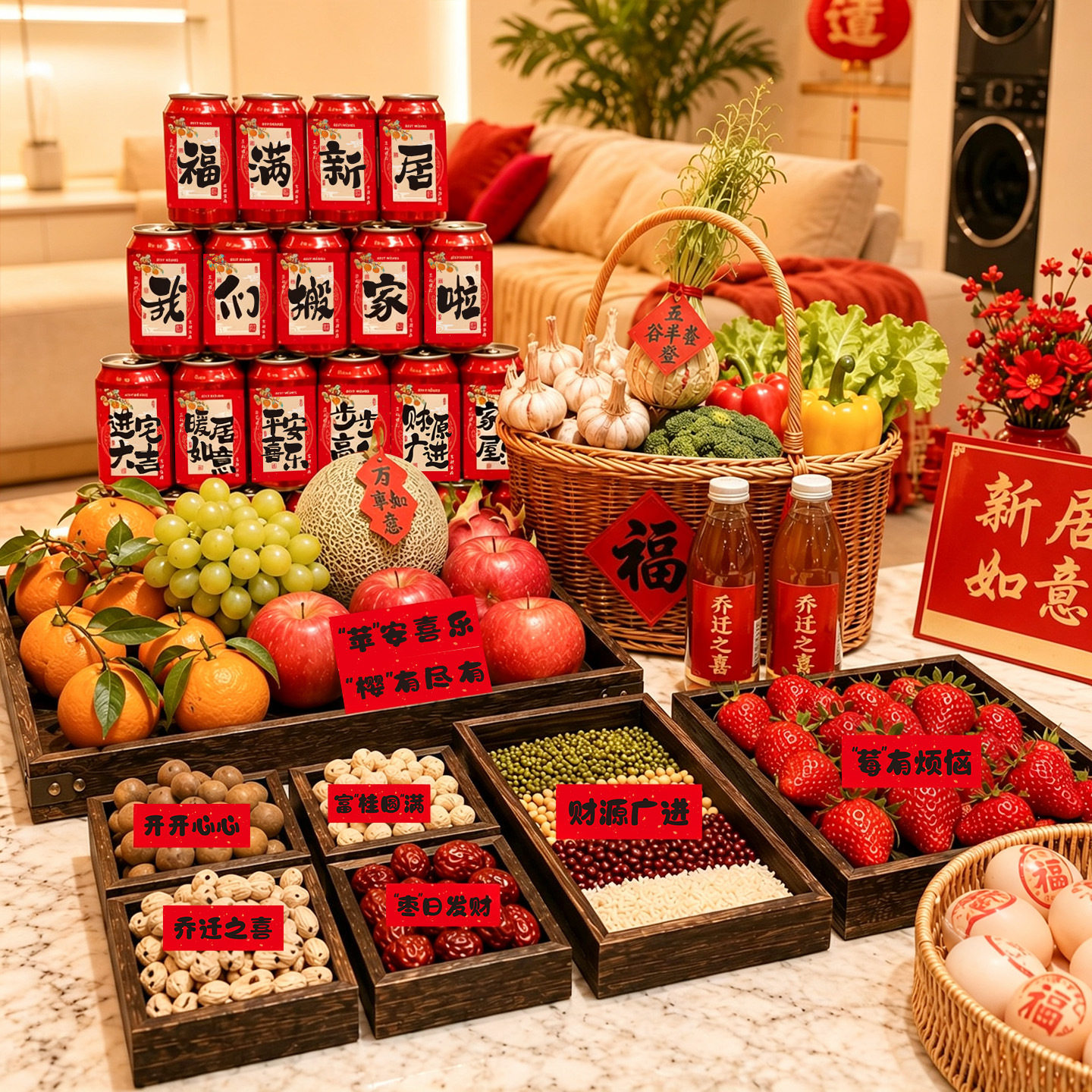 乔迁之喜新房果盘摆件全套