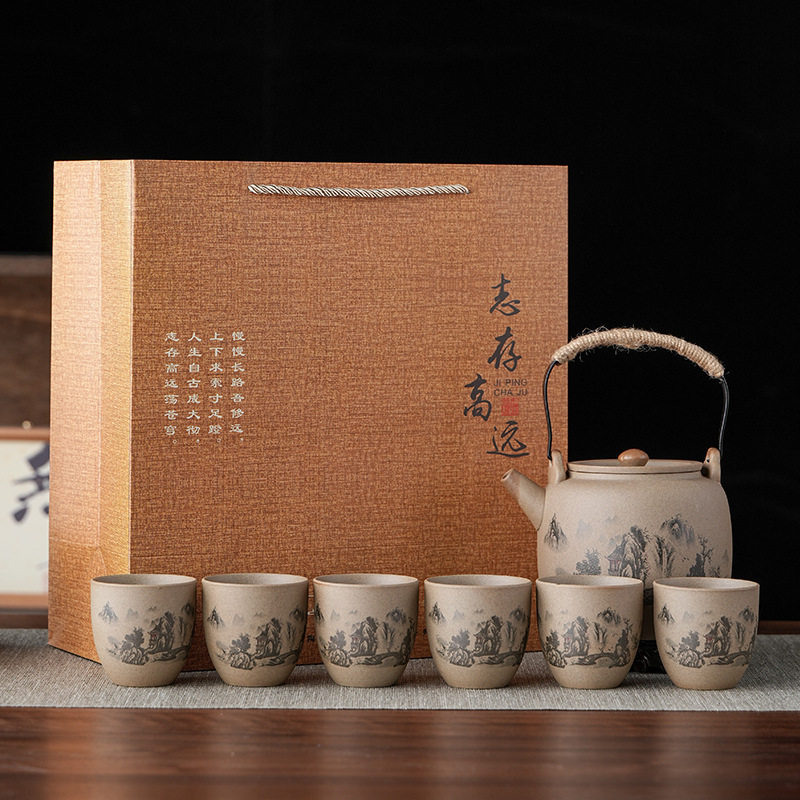 柴烧粗陶仿古茶具套装