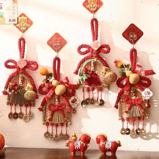 2026马年装饰品过年扫把挂件入户门把手春节布置葫芦挂饰新年礼物