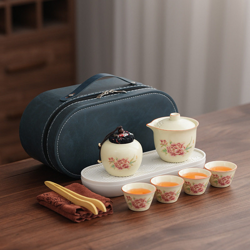 复古清韵汝窑牡丹茶具