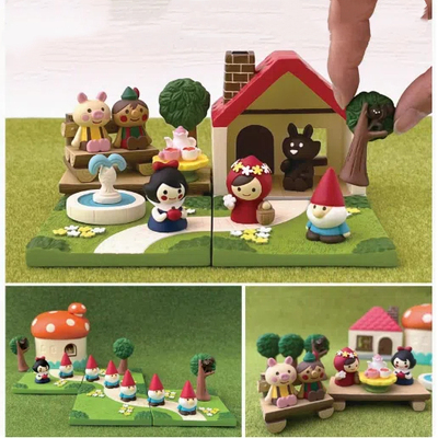 日式猫 小红帽大灰狼 蘑菇房子草坪装饰摆件桌面拍照
