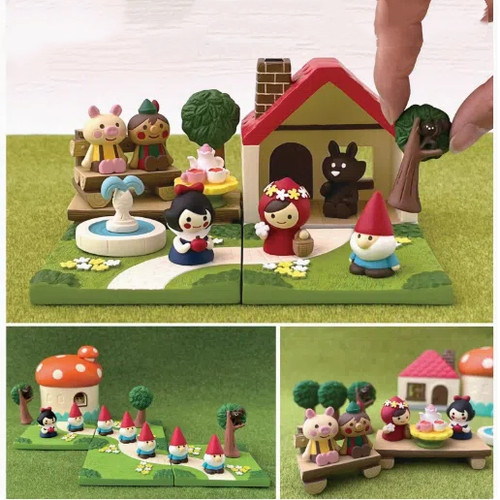 日式猫 小红帽大灰狼 蘑菇房子草坪装饰摆件桌面拍照