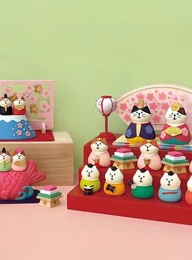 日式zakka猫女孩节桌面摆件