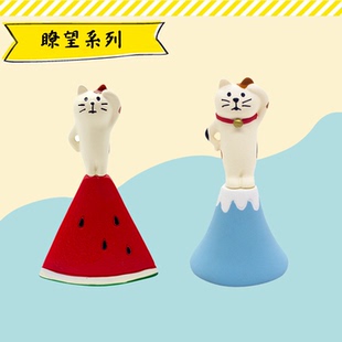 富士山眺望白猫西瓜猫乌龟创意礼品微缩食玩场景桌面摆件
