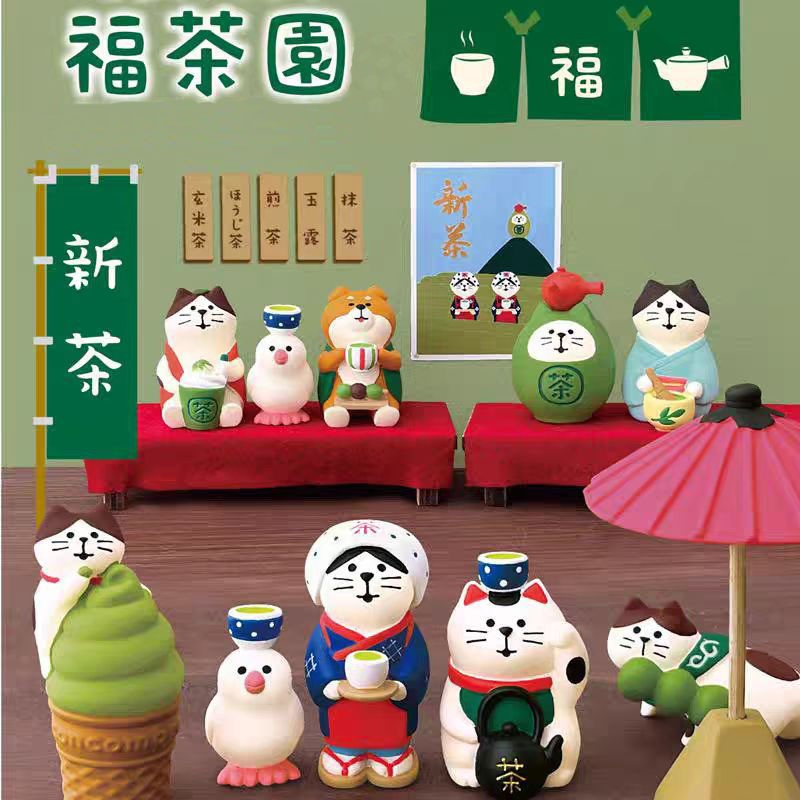 日式猫 茶屋猫咪抹茶少女心 潮玩 树脂摆件食玩公仔拍照道具
