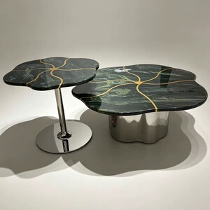 工厂轻奢高端天然奢石不锈钢茶几