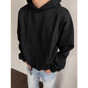 cleanfit闪电刺绣卫衣男款春秋美式复古vibe风高街连帽衫黑色外套