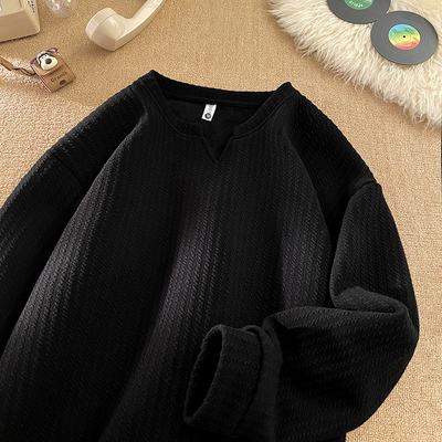 肌理感V领加绒长袖T恤男生秋冬2025新款内搭打底衫青少年保暖衣服