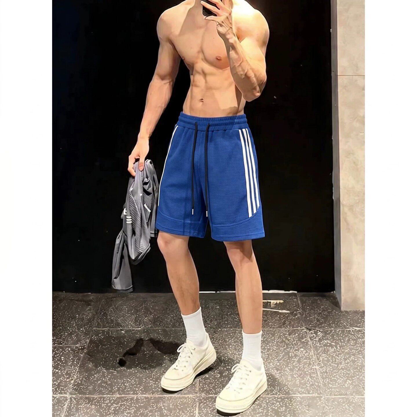 克莱因蓝四分短裤男款夏季外穿美式健身运动中裤子宽松休闲五分裤