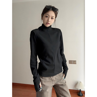 美式半高领德绒打底衫男款秋冬季弹力修身长袖t恤休闲运动训练服