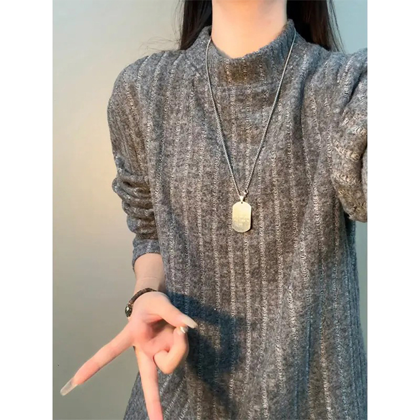 美式半高领卫衣男女款秋冬季加绒加厚条纹长袖t恤美式内搭打底衫