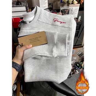 无帽美式蜂窝加绒刺绣卫衣男款秋冬华夫格加厚长袖t恤内搭打底衫