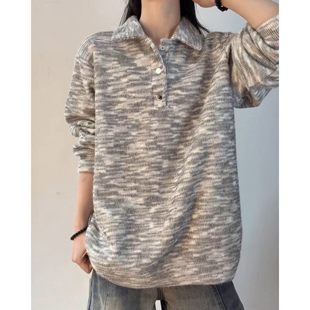 美式复古灰色Polo领毛衣男女款冬季慵懒风加绒卫衣休闲情侣针织衫