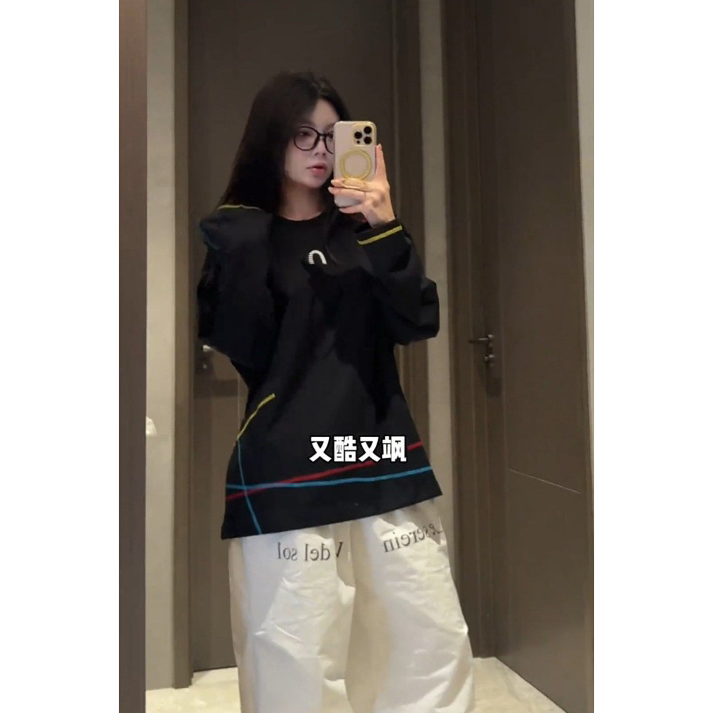 美式潮牌线条缝线黑色长袖T恤男款秋季纯棉重磅圆领套头上衣打底