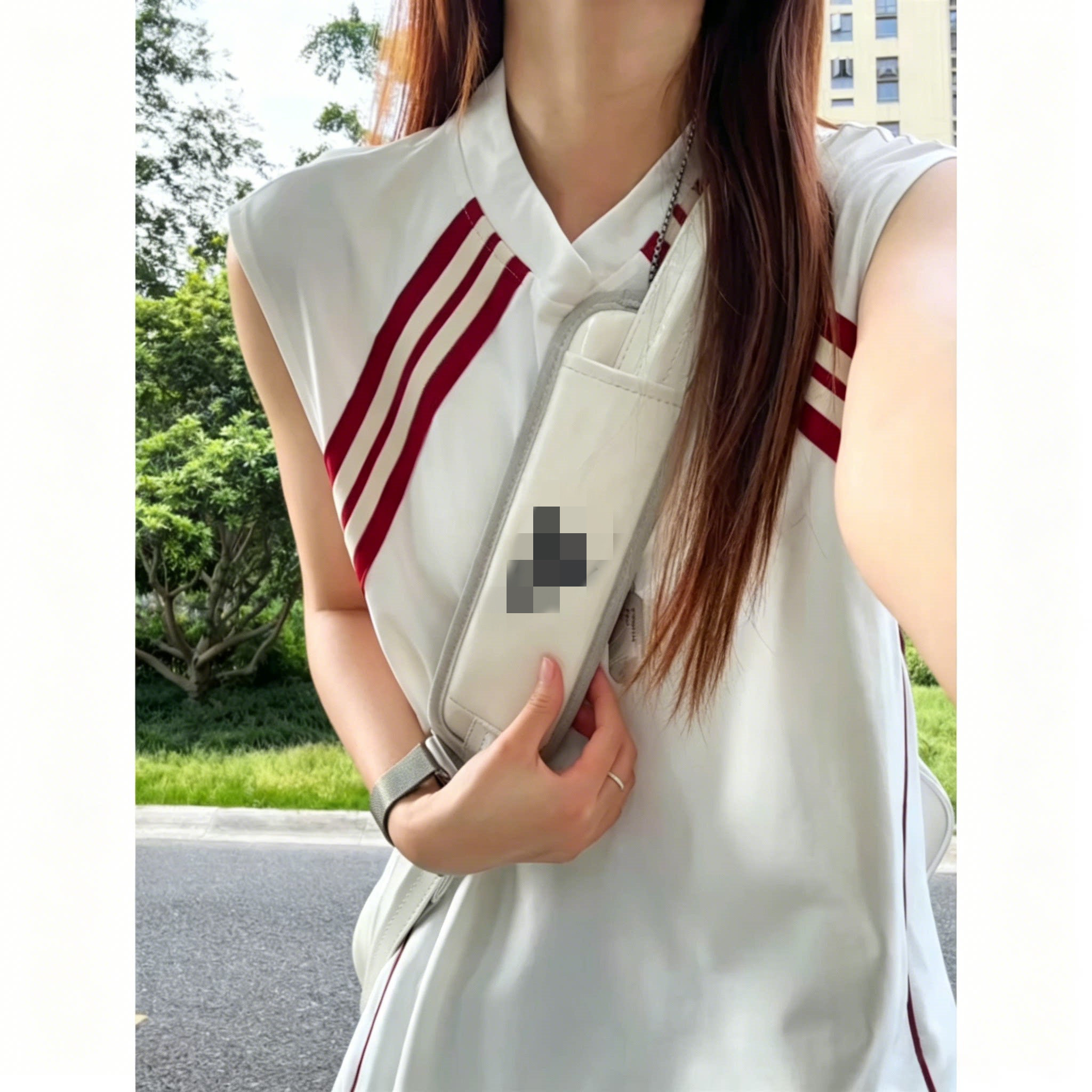 白色条纹v领重磅背心男夏季cleanfit运动健身休闲无袖拼接撞色t恤