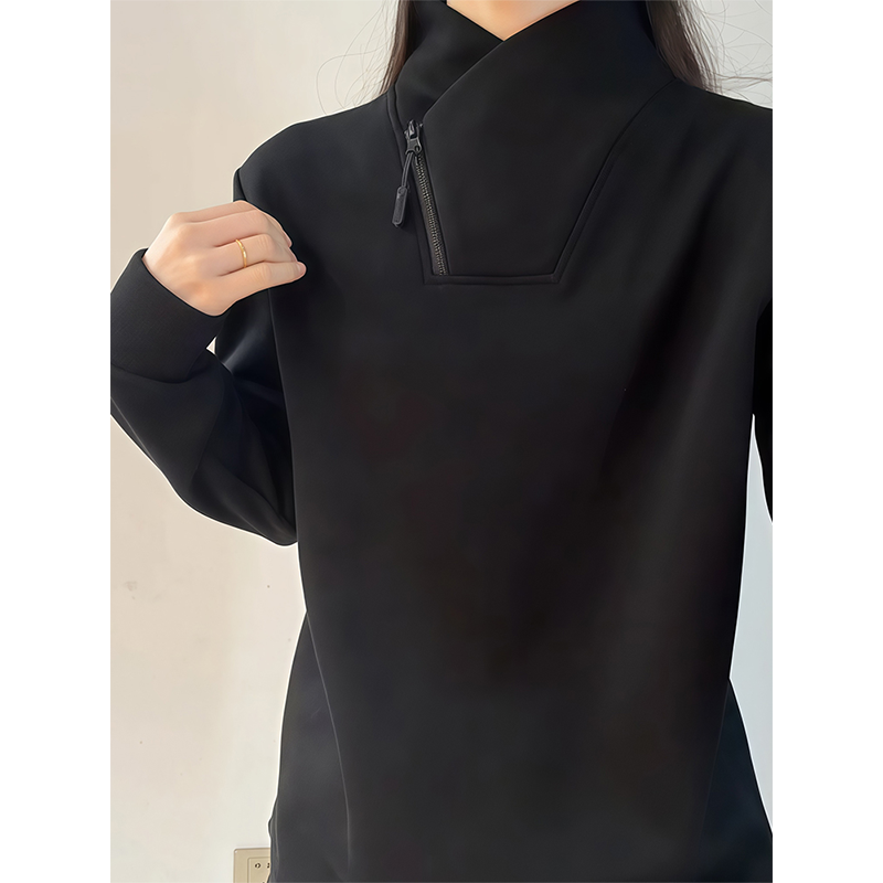 美式斜拉链卫衣男款秋冬加绒设计感长袖T恤重磅加厚保暖内搭上衣