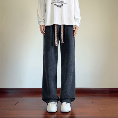 深灰色美式直筒裤子男款秋冬加绒重磅卫裤雪尼尔麦穗纹运动休闲裤