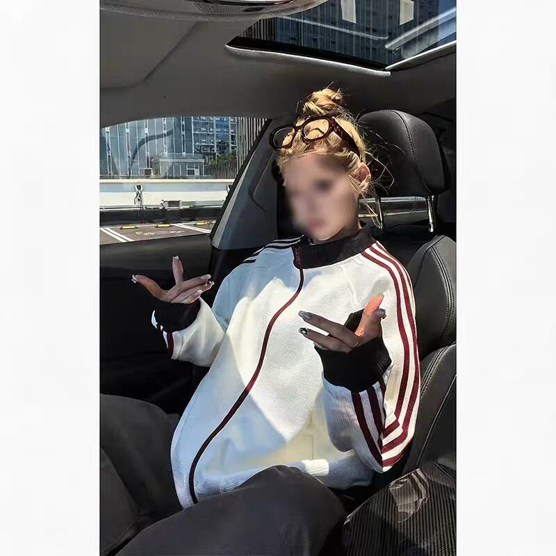 三条杠华夫格开衫卫衣男款秋季多巴胺泡芙运动夹克外套情侣棒球服