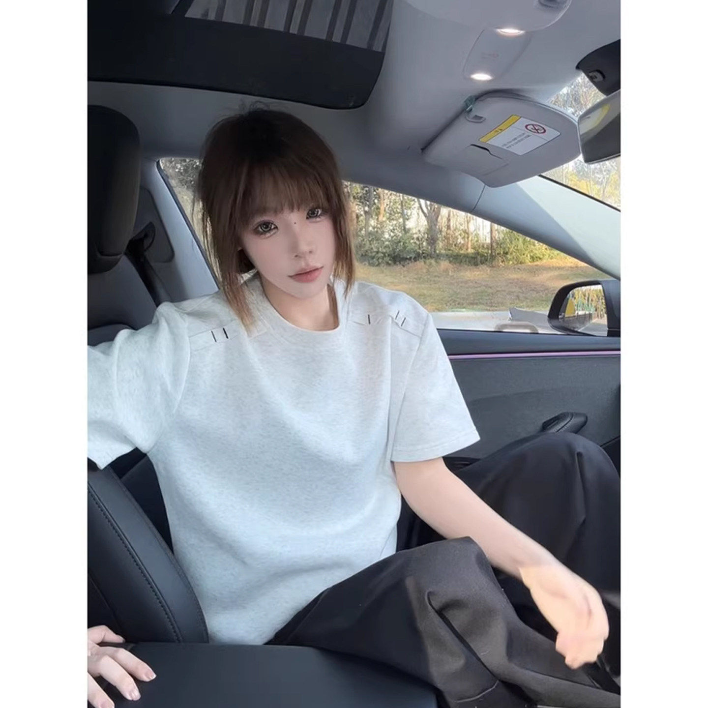 白灰色重磅短袖男cleanfit美式潮牌潮流宽松阳光干净男生穿搭T恤