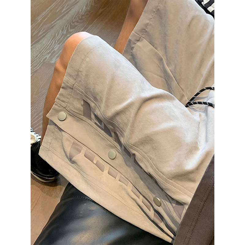 灰色排扣短裤男夏季多巴胺穿搭休闲五分裤美式高街潮牌痞帅运动裤