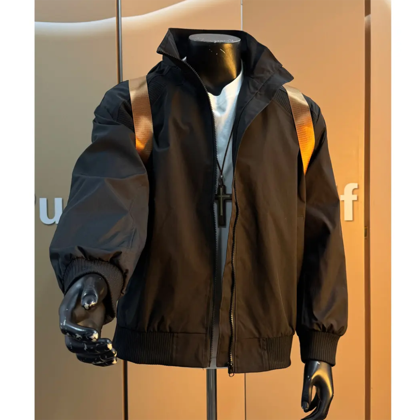 黑色解构美式飞行员夹克男款春秋cleanfit立领棒球服正肩短款外套