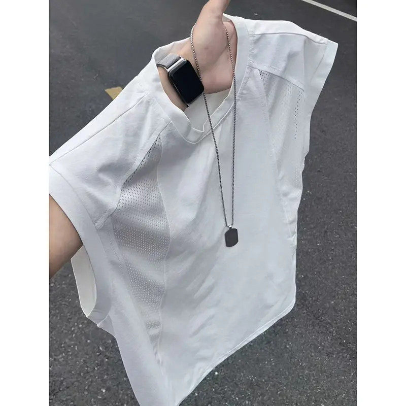 网眼冰丝速干背心男款夏季美式解构拼接无袖t恤健身运动坎肩汗衫