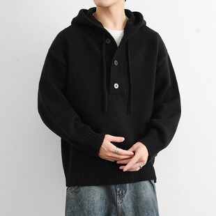 简约慵懒风毛衣男女潮牌百搭高级感连帽针织外套情侣保暖内搭衣服